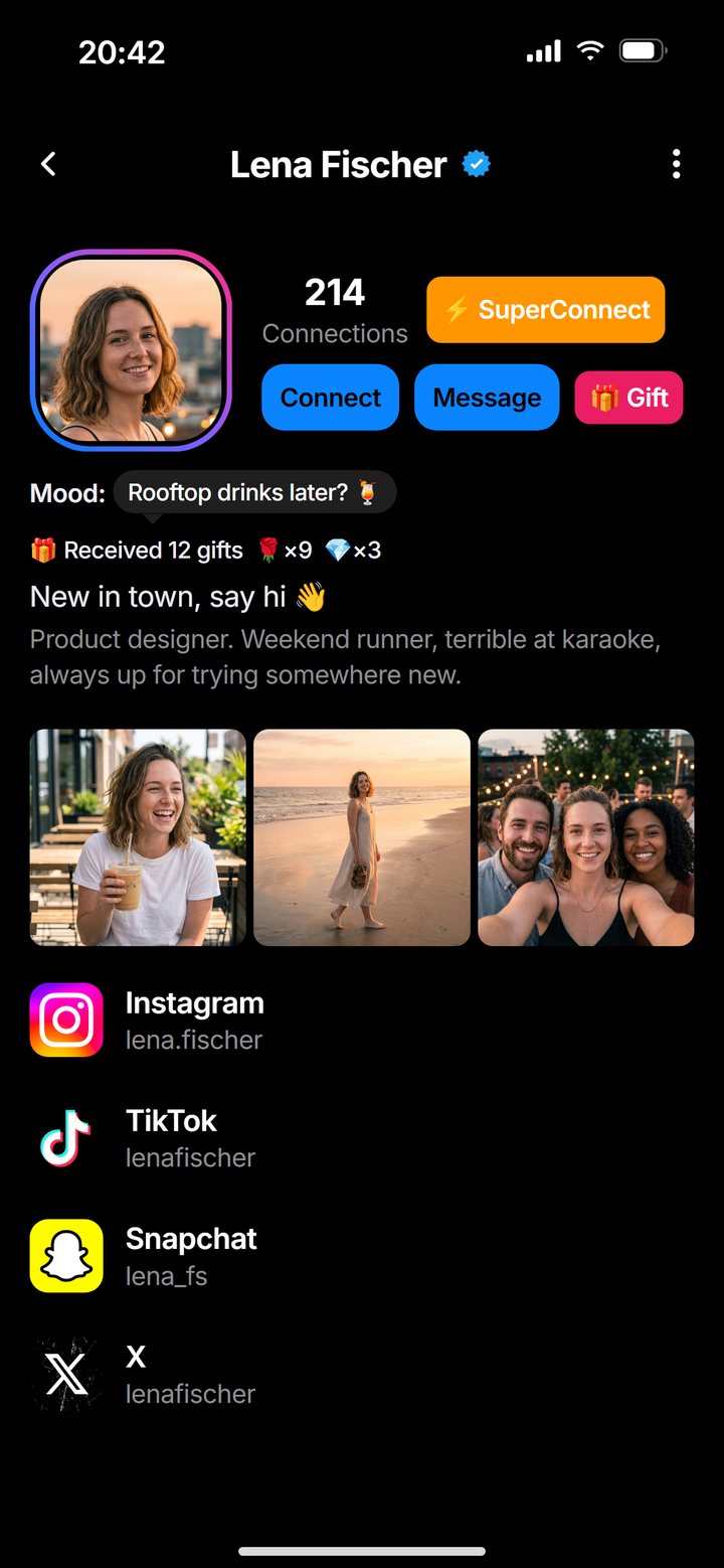 A BeApp profile with the Connect button